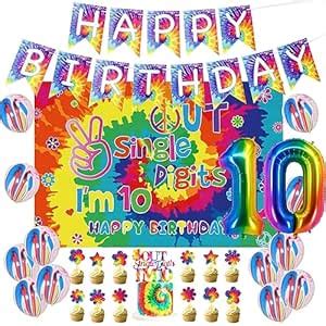 Tie Dye 10th Birthday Decorations for Girls, Out Single Digits I’m 10 ...