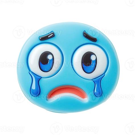 Blue Crying Emoji Face With Tears Against Transparent Background ...