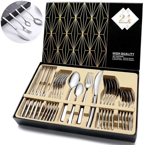Buy Cutlery Set, 24 Piece Cutlery Set Stainless Steel Flatware ...