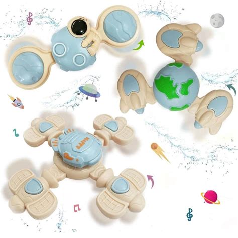 3pc Silicone Suction Space Fidget Spinning Rattle Sound Sensory Bath T ...