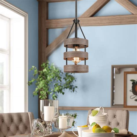 Wood Finish Rustic Metal Cage Kitchen Island Pendant Light | Claxy