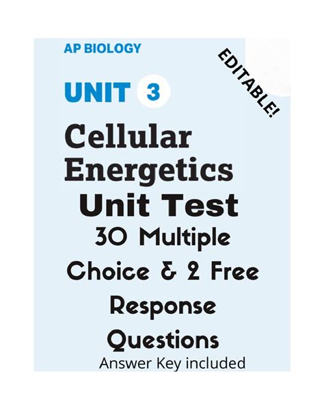 AP Biology Unit 3: Test on Cellular Energetics Concepts and ...