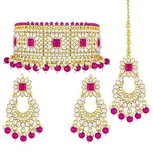 Buy Peora Rani Padmavati Dulhan Bridal Kundan Faux Pearl Choker ...