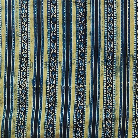Pure Cotton Gad Ajrak Mint Green With Blue Kairi Design Stripes Hand B ...