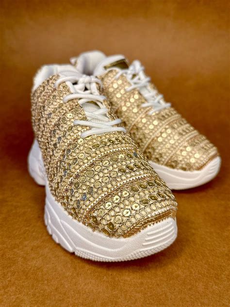Kanvas Ethnic Festive Subtle Gold Designer Sneakers
