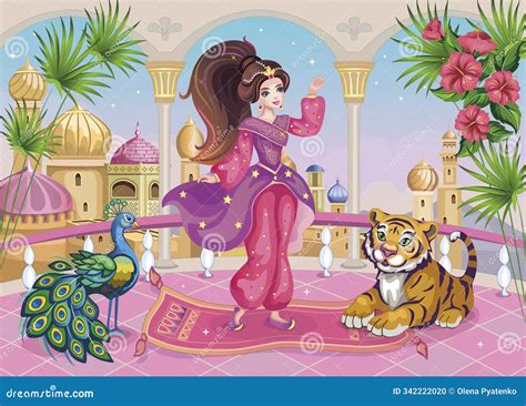 Aladdin And Princess On Flying Carpet Vector Illustration ...