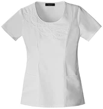 Baby Phat 26747 Women's TribaGeo Embroidered Round Neck Scrub Top White ...