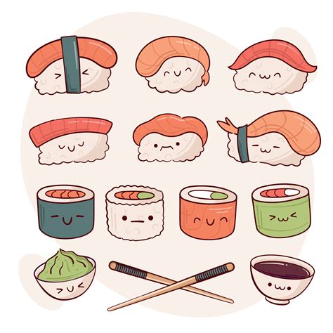 Japanese food tutorial draw cute sushi Step by step instructions