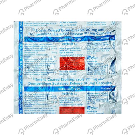 Neksium D 20mg Strip Of 15 Capsules: Uses, Side Effects, Price & Dosage ...