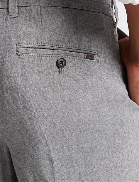 Buy Tailored Fit Pure Linen Trousers at Marks & Spencer