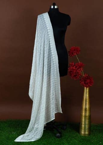 White Dyeable Georgette Shifli Embroidered Dupatta