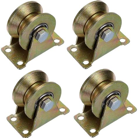 Buy 4 PCS 2 Inch V Groove Wheel, Sliding Gate Track Roller with Bracket ...
