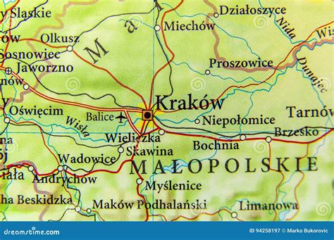 Geographic Map of European Country Czech Republic with Krakow Ci Stock Image - Image of european ...