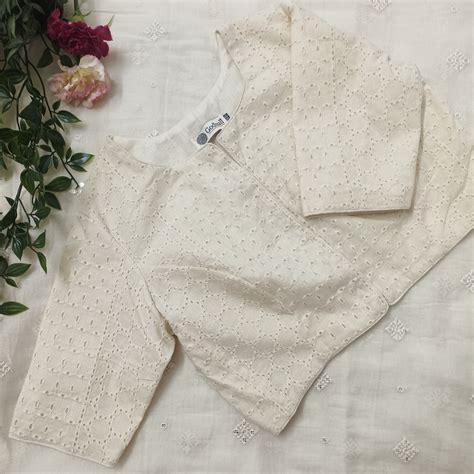 Cut-work Embroidered Ready-to-Wear Blouse with Front Slit for Women ...