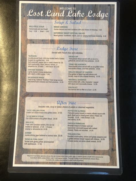 Lodge Food Menu – Lost Land Lake Lodge