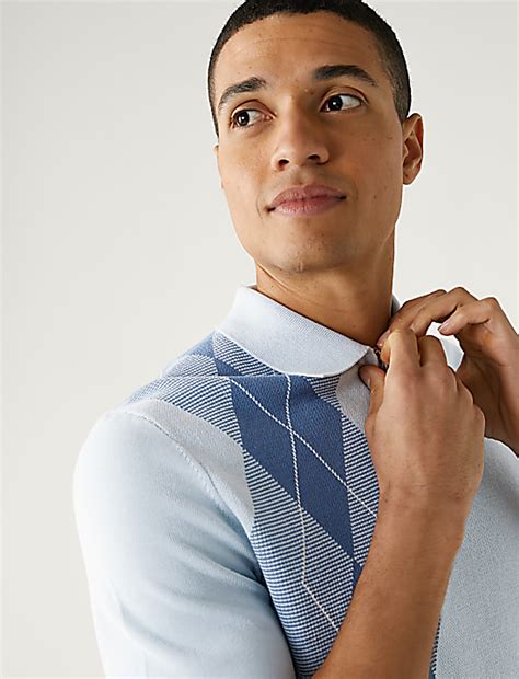 Buy Cotton Rich Arygle Knitted Polo Shirt at Marks & Spencer