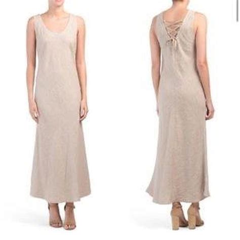 Lavinia Temple made in Italy tan/khaki linen dress... - Depop