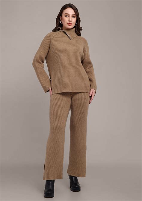 Beige Co-ord Set with Zip Detailing - IKI CHIC