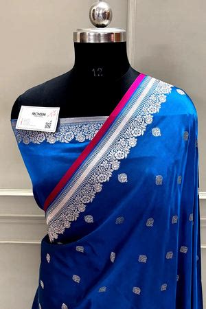 Blue Zari Katan Mashru Silk Banarasi Saree – Mohsin Textiles