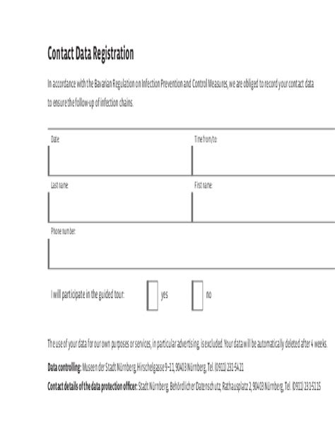 Fillable Online Form for recording contact data for the Nuremberg ...