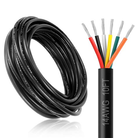 DEKIEVALE 14 Gauge 6 Conductor Electrical Wire, 10FT 14AWG Black PVC ...
