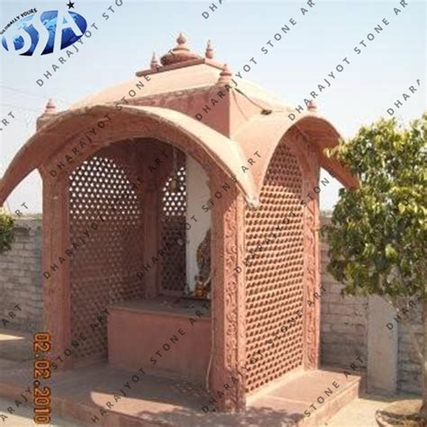 Red Hand Carved Sandstone Jali Design Gazebo – Dharajyot Stone Art