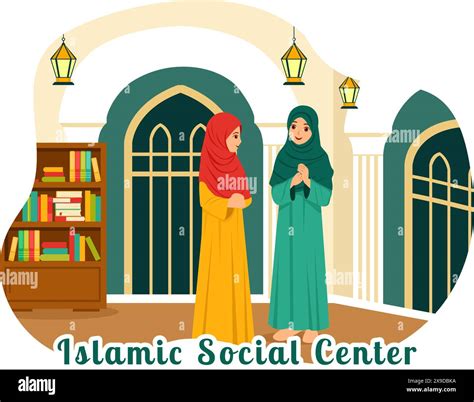 Islamic Social Center Vector Illustration Featuring Mosques ...