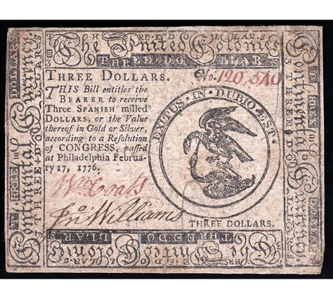 February 2, 1776 $3 Spanish Milled Dollar Colonial Continental Currency