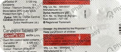 Carvil 3.125 MG Tablet (10): Uses, Side Effects, Price & Dosage | PharmEasy