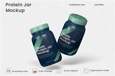 Premium PSD | Plastic whey protein powder jar mockup Premium Psd