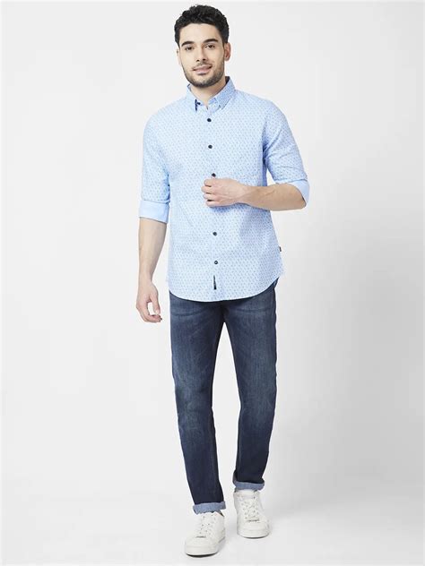 Spykar Men Dark Blue Cotton Stretch Slim Fit Narrow Length Clean Look ...