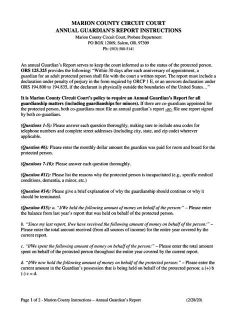 2020-2026 Form OR Annual Guardians Report - Marion County - Blank ...