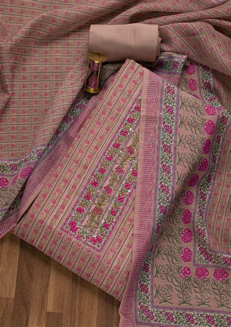 Buy Lavender Threadwork Chanderi Unstitched Salwar Suit - Koskii