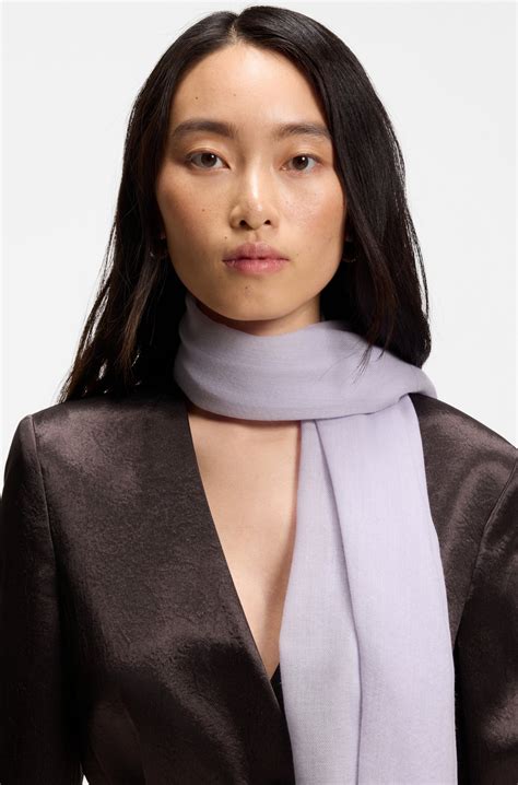 BOSS - Lightweight wool scarf with fringed trims - Light Purple