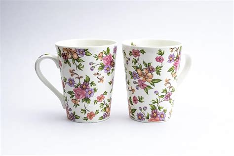 GOLDEN QUEEN'S Elegant Floral Mugs: Set of 2 for Coffee, Tea, Milk ...