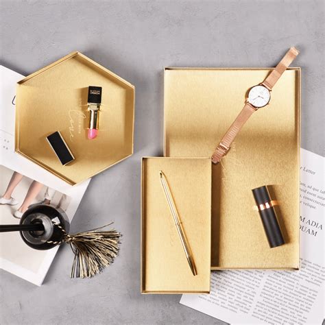 Golden Metal Tray Rectangle Small 8 Inch Online - Premium Tray | Nestasia