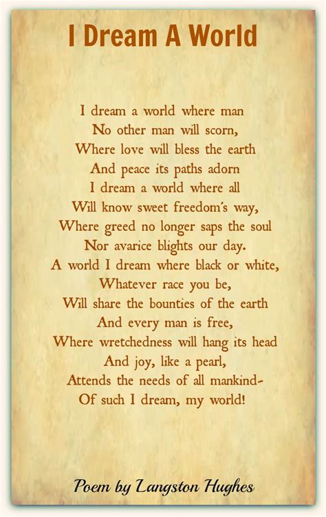 Langston Hughes- 'I Dream a World' | English love poems, Poems by ...