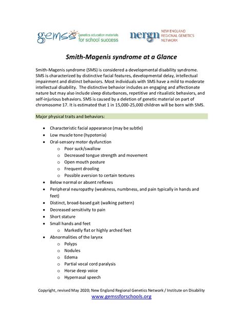 Smith-Magenis syndrome at a Glance - Exceptional Children's Assistance ...