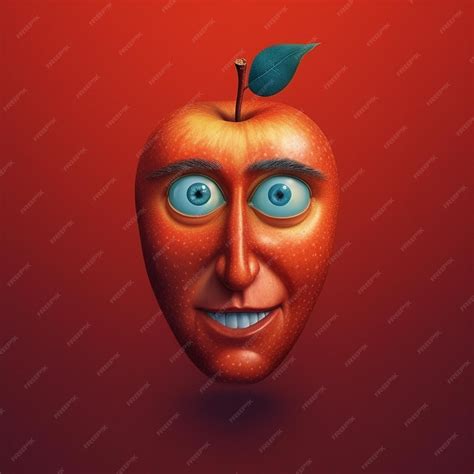 Premium Photo | An apple with a face drawn on it with a red background.