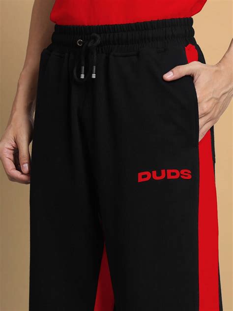 SIDE SEAM BAGGY JOGGERS BLACK RED | Buy Online at Wearduds India