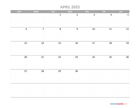 April Calendar 2025 Printable | Calendar Quickly