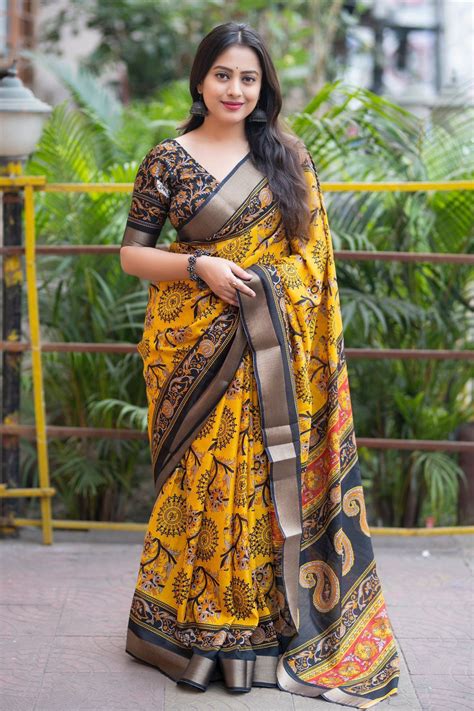 The Only Exception Cotton Crepe Yellow Saree – Monamaar