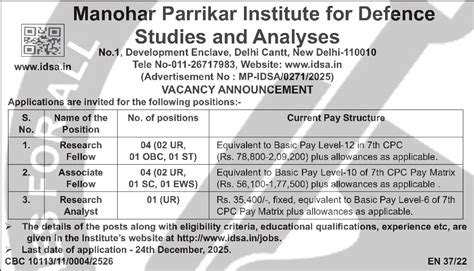 IDSA Research Recruitment 2025-26 Apply for 09 Vacancies | Last Date 24 ...