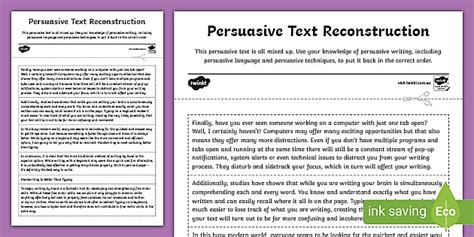Persuasive Text Reconstruction (teacher made) - Twinkl