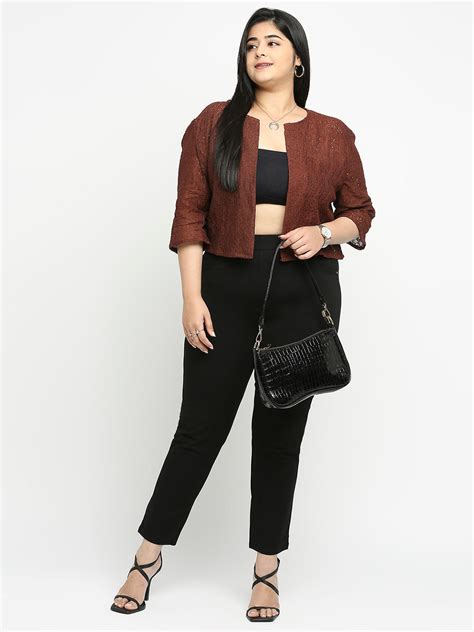 Style Quotient Women Maroon Self Design Floral Lace Open Front Smart C ...