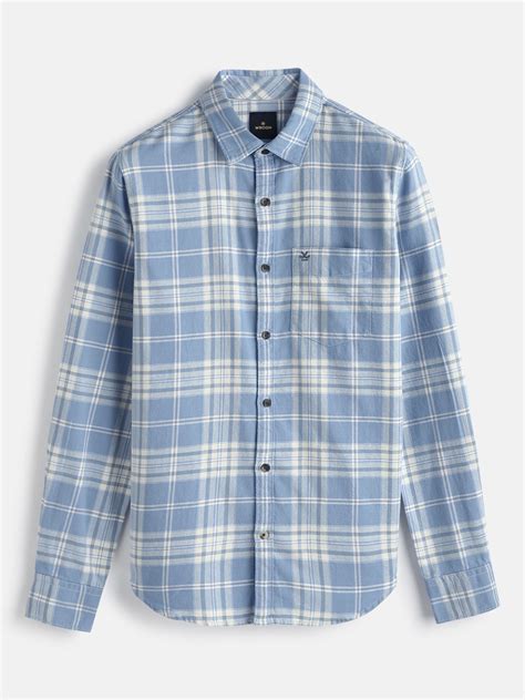 Textured Checks Cotton Shirt | Blue – Wrogn