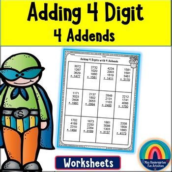 Image result for Adding 4 Digits Numbers Worksheets