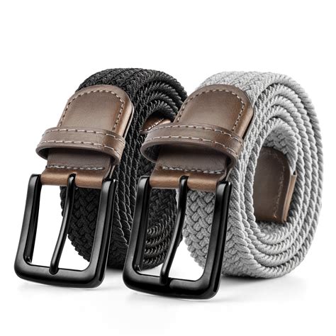 Maikun Braided Elastic Belt, Stretch Woven Comfort, Black and Gray, Men ...