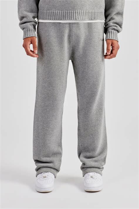 Knitted Embroidered Straight Leg Jogger - Grey | Mens Knitwear | Shop ...