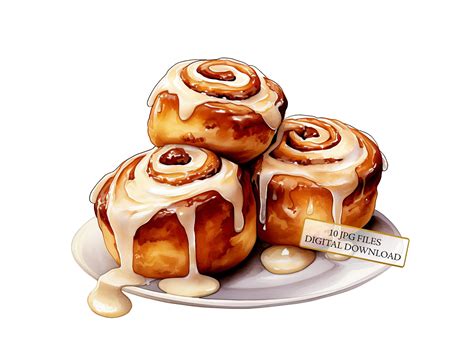 Cinnamon Rolls Clipart Bundle 10 High Quality Watercolor Jpgs Food Art ...